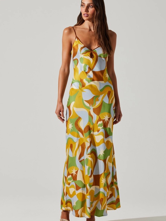 Astr Dresses & Skirts - ASTR The Label Nilana Keyhole front dress Abstract Wave-Print Slip Maxi Dress